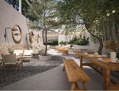mô hình quán cafe sân vườn
