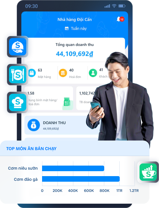 app quản lý nhà hàng, quán ăn Sapo