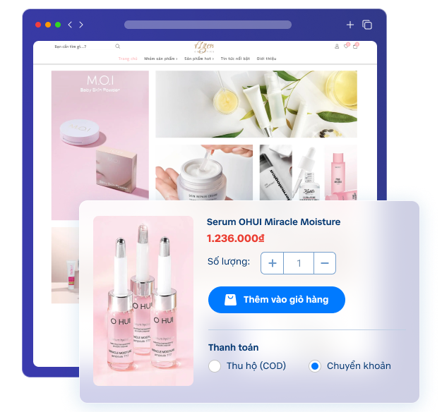 Mua hàng trên web mỹ phẩm dễ dàng nhờ giỏ hàng tiện lợi và thanh toán đa phương thức