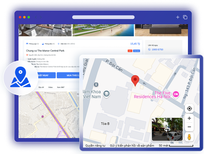 Tính năng xem bản đồ trên web bất động sản