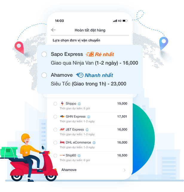 Dễ dàng so sánh phí ship trên app ship hàng Sapo