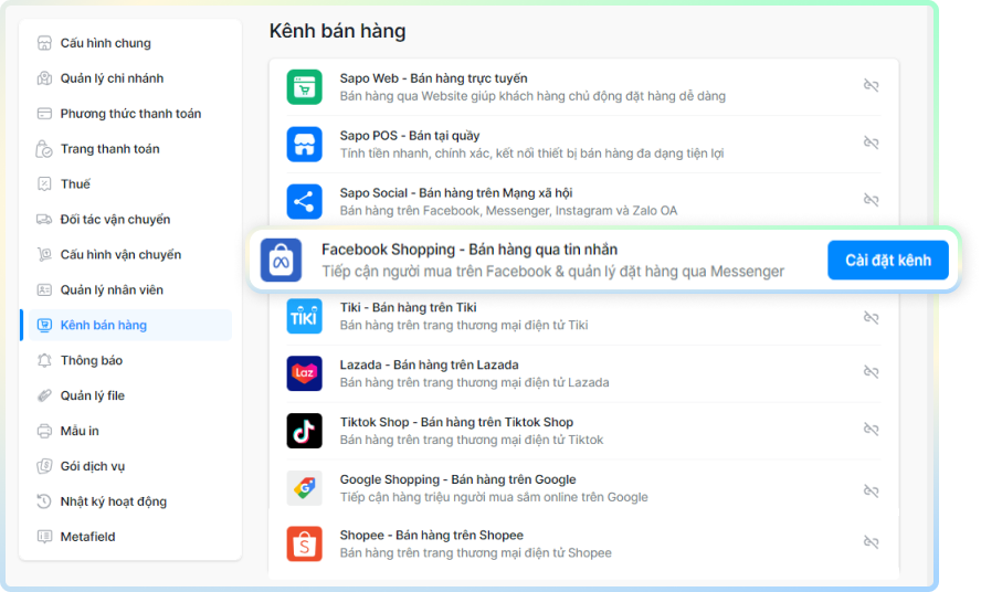 Kết nối kênh Facebook Shopping