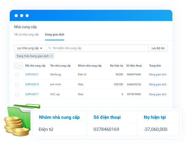 phần mềm quản lý công nợ nhà cung cấp giúp theo dõi lịch sử nhập hàng và thanh toán