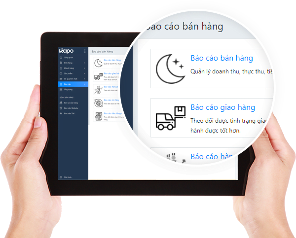 hệ thống báo cáo chi tiết Sapo