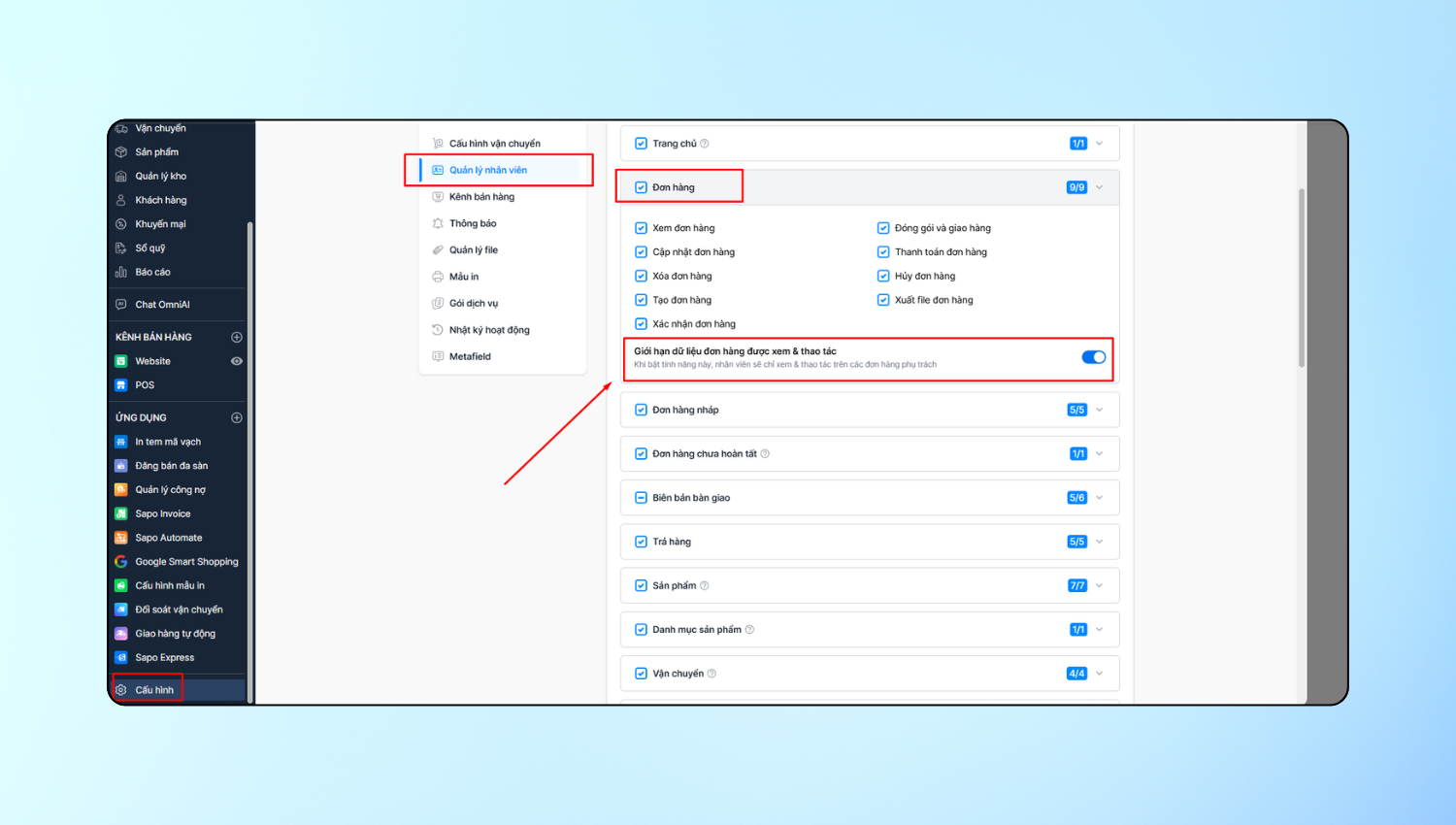 Tối ưu vận hành với tính năng Phân quyền vận đơn theo đơn hàng