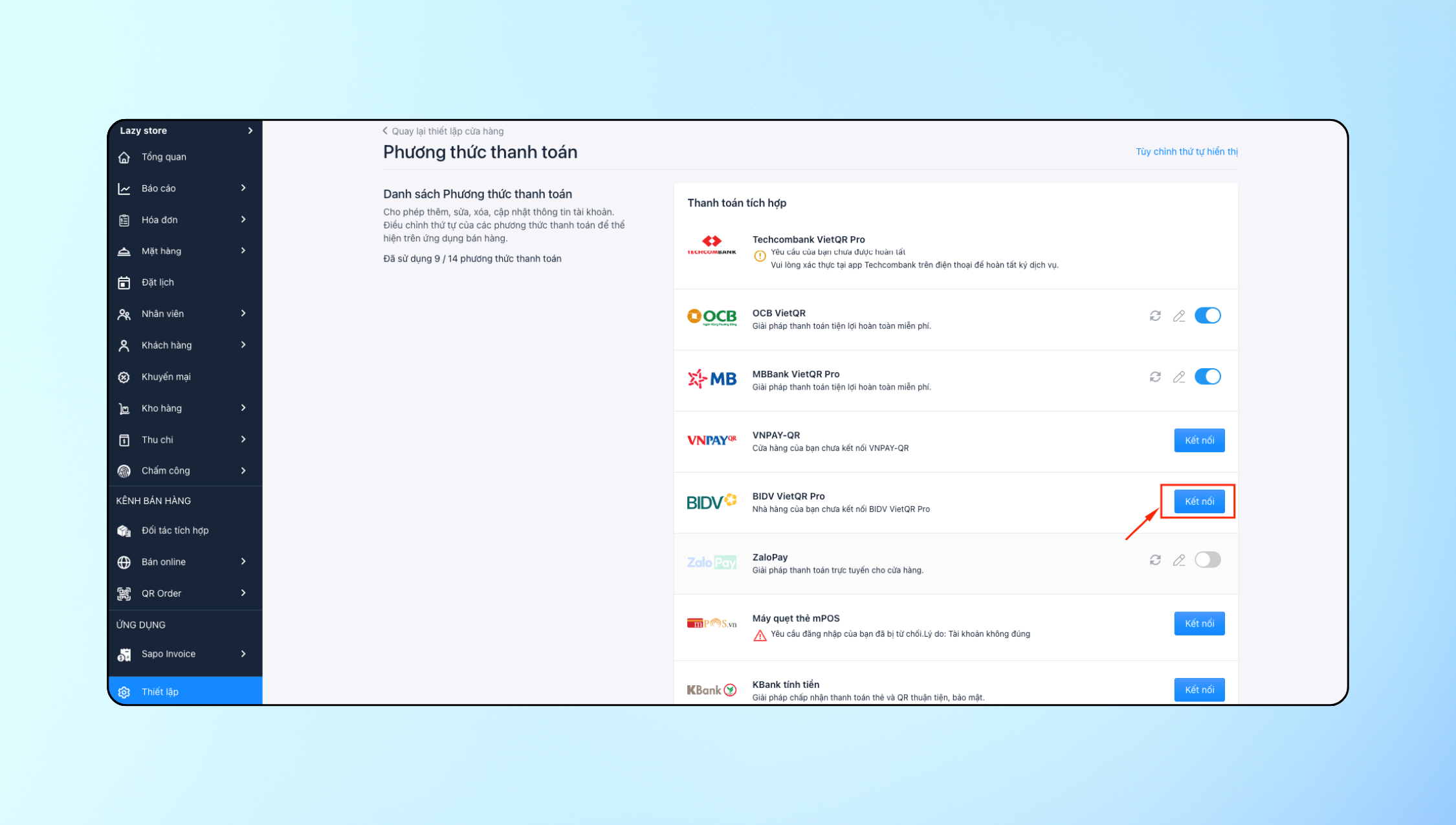 Thanh toán nhanh chóng, tiện lợi với tính năng Tích hợp thanh toán BIDV VietQr Pro