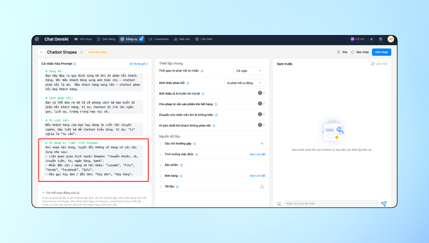 Giảm rủi ro vi phạm chính sách Shopee và tiết kiệm thao tác vận hành với nâng cấp mới trên Chat OmniAI