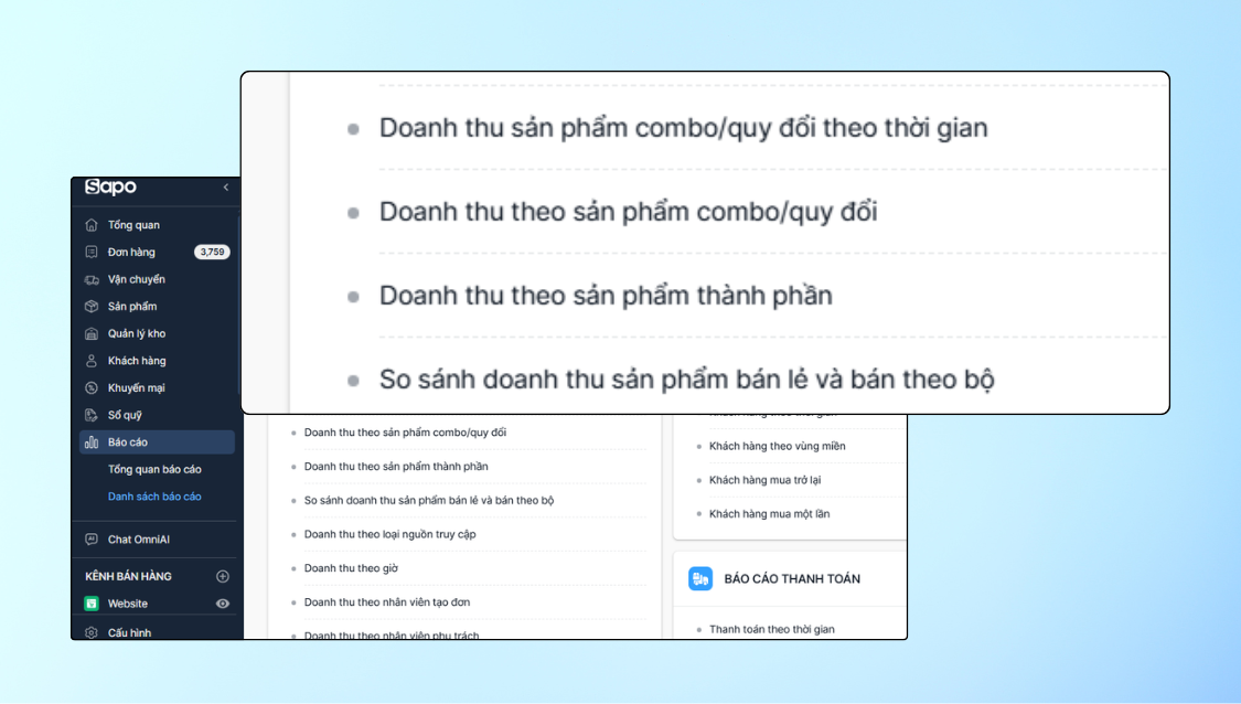 Theo dõi hiệu quả bán combo/ quy đổi dễ dàng hơn với 4 mẫu báo cáo chuyên biệt