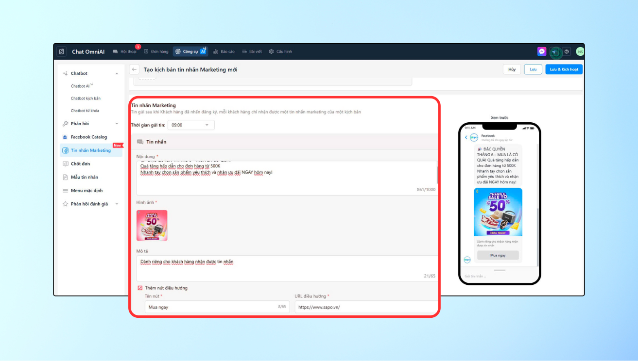 Chăm sóc khách hàng và tăng chuyển đổi với tính năng Marketing Message