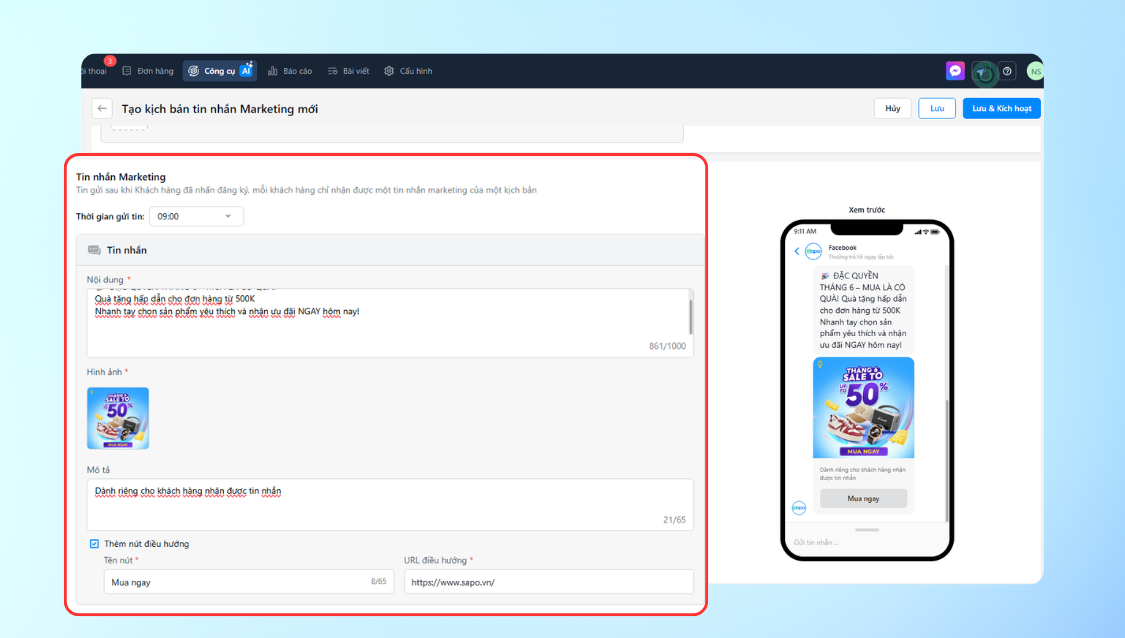 Chăm sóc khách hàng và tăng chuyển đổi với tính năng Marketing Message
