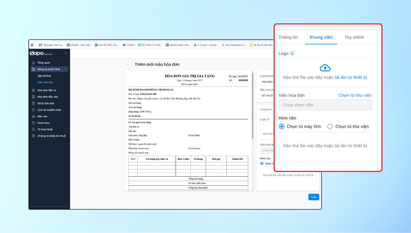 Tăng tính chuyên nghiệp và thẩm mỹ với Khung viền mẫu hóa đơn từ Sapo Invoice