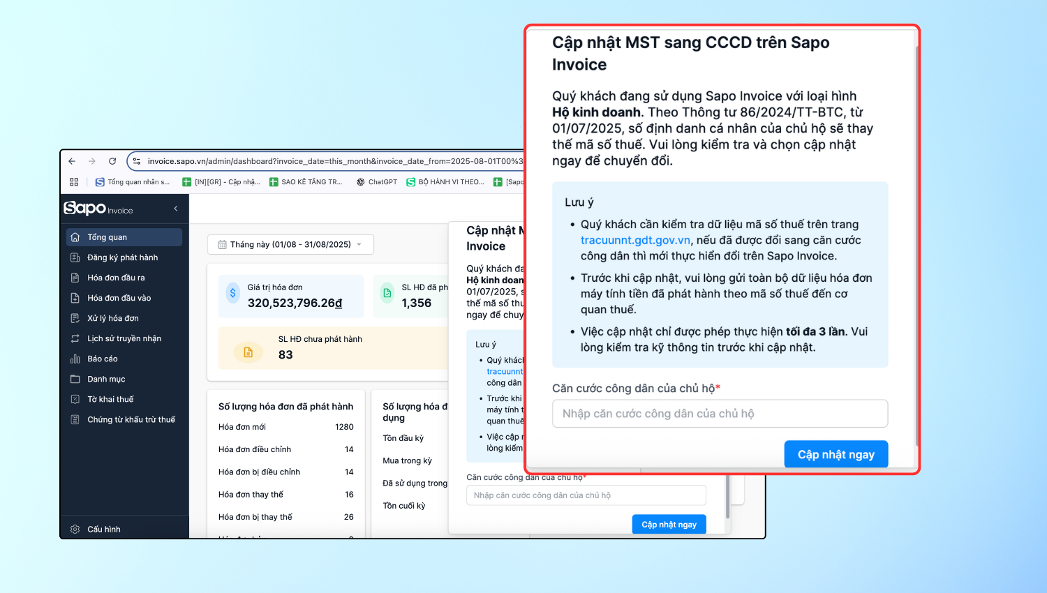 Cập nhật CCCD thay cho Mã số Thuế trên Sapo Invoice