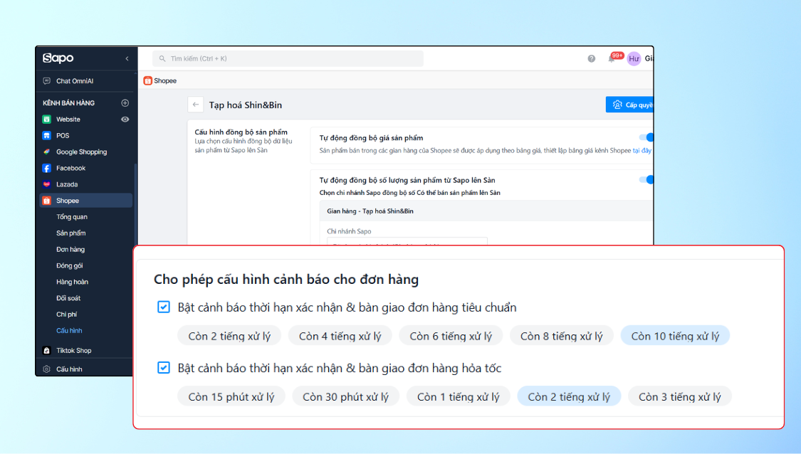 Tự động cảnh báo thời hạn xử lý đơn hàng trên sàn Thương mại điện tử giúp giao đúng hạn và nâng cao uy tín cửa hàng