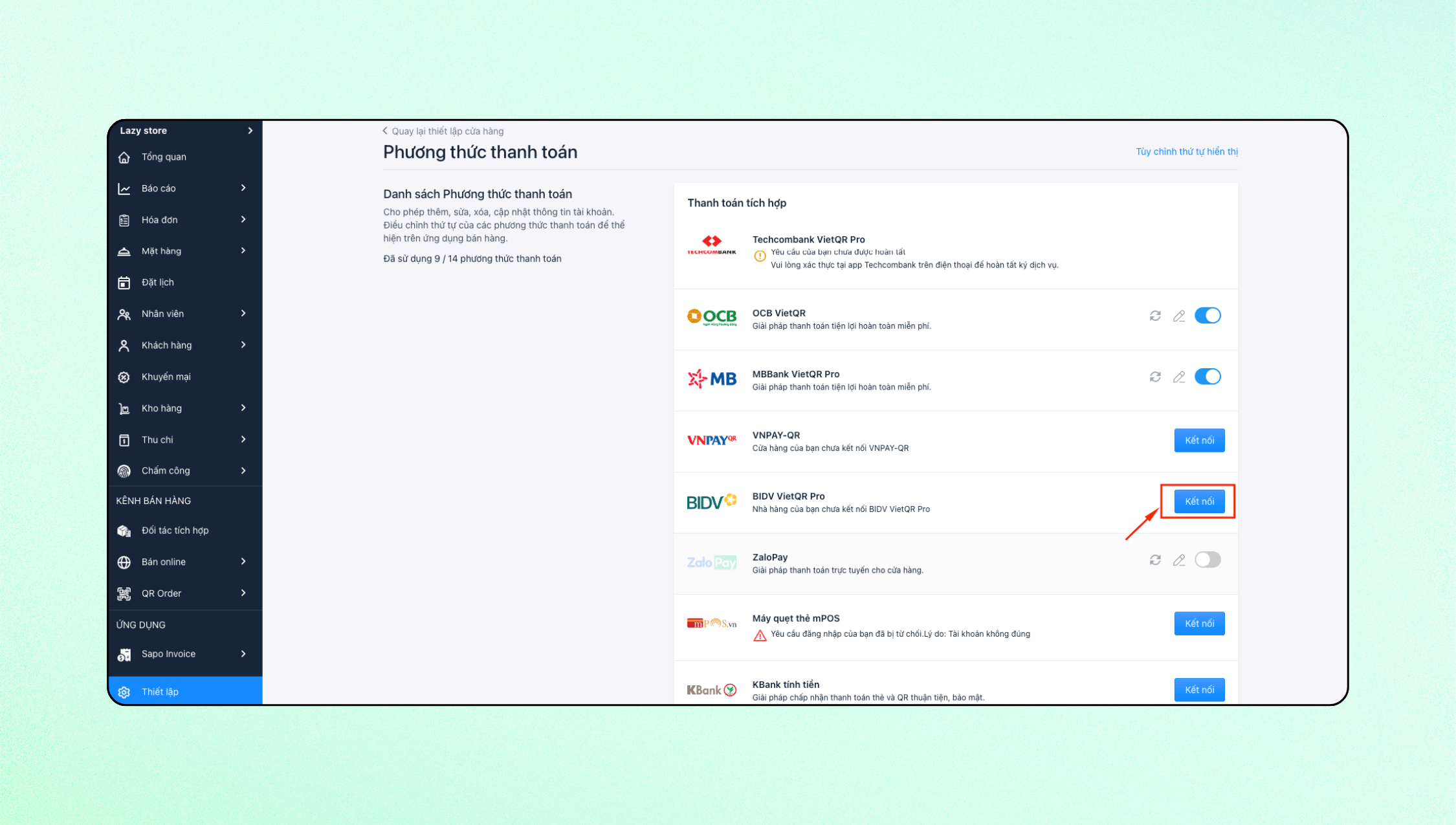 Thanh toán nhanh chóng, tiện lợi với tính năng Tích hợp thanh toán BIDV VietQr Pro