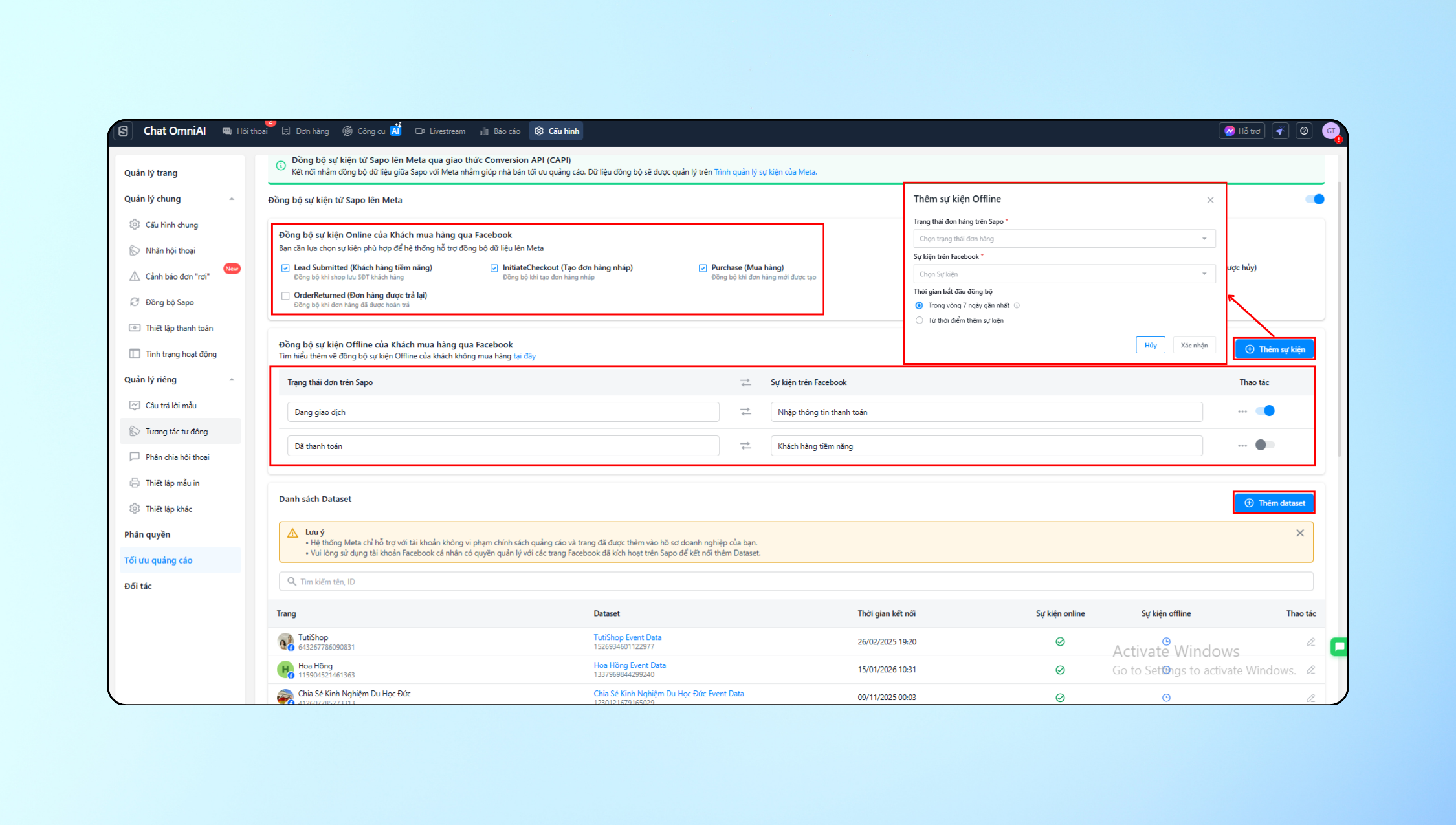 Tối ưu hiệu quả quảng cáo với tính năng Đồng bộ Offline Event lên Conversion API (CAPI) trên Chat OmniAI