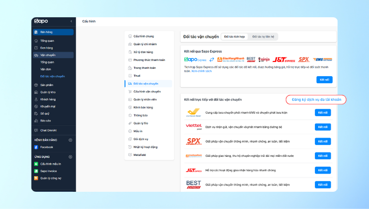 Quản lý vận đơn linh hoạt với tính năng Kết nối đa tài khoản