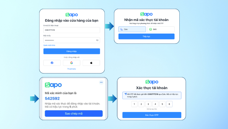 Cập nhật giao diện đăng nhập & Thêm phương thức nhận tin OTP qua Zalo