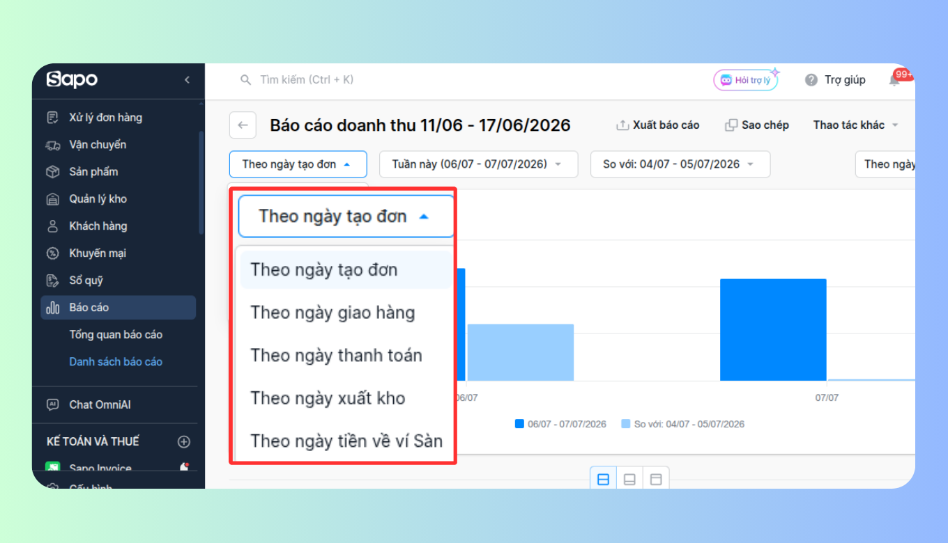 Báo cáo bán hàng đa thời điểm: Theo dõi số liệu bán hàng theo 5 mốc thời gian