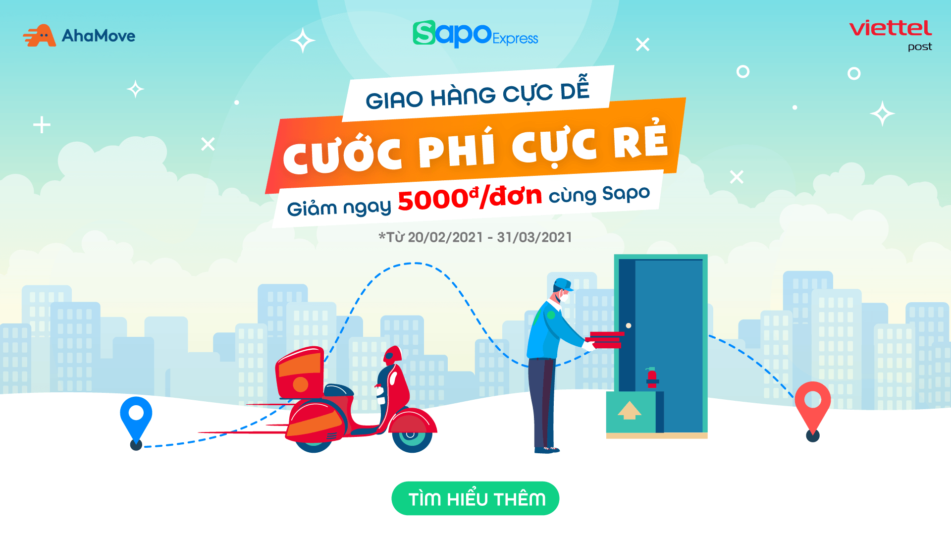 Giao hàng cực dễ - Cước phí cực rẻ: Giảm ngay 5.000đ/ Đơn cùng Sapo