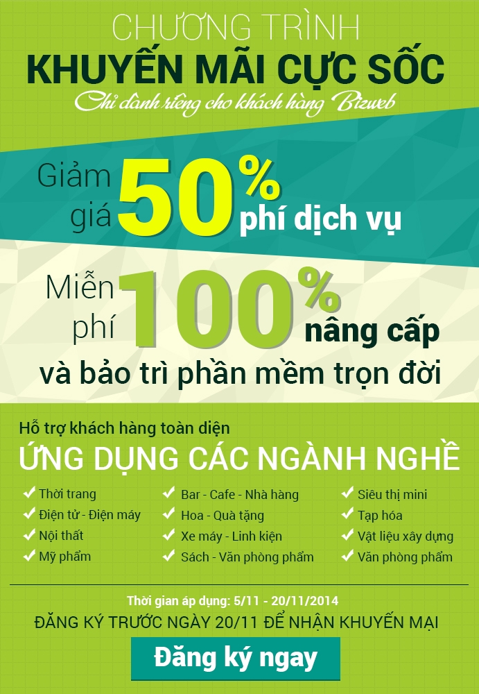 Sapo.vn khuyến mãi cực sốc lên đến 50% chỉ dành riêng cho khách hàng Bizweb