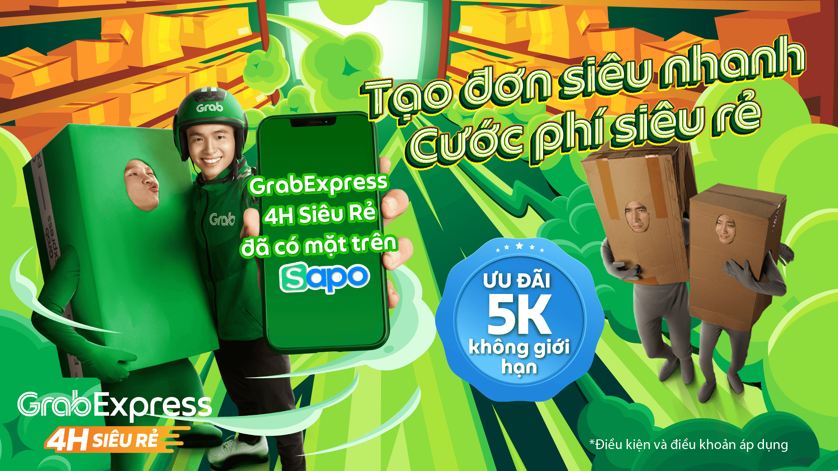 Tạo đơn siêu nhanh, cước phí siêu rẻ: Ưu đãi 5.000Đ không giới hạn khi tạo đơn qua Grab trên Sapo