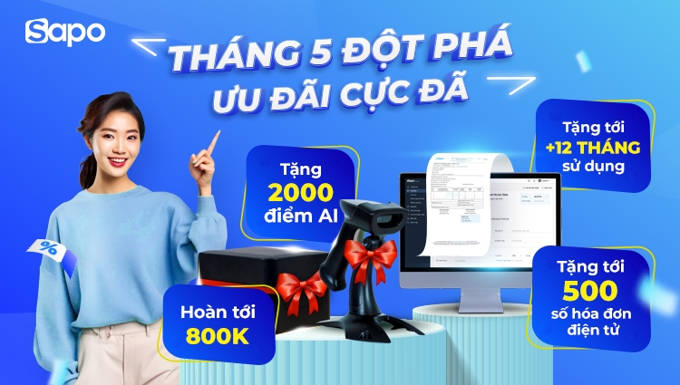 Tháng 5 đột phá - Ưu đãi cực đã: Sapo tặng đến 2000 điểm AI khi mua mới phần mềm