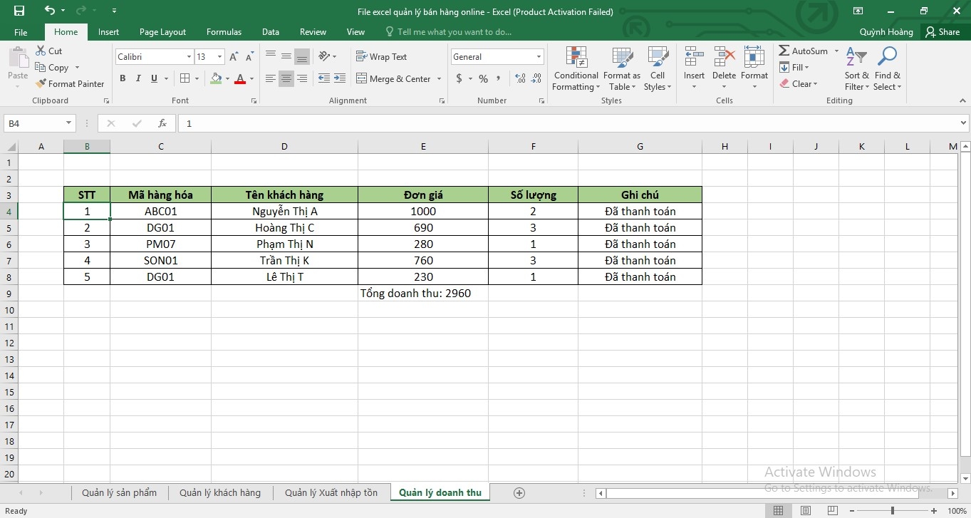 Tổng hợp mẫu file excel quản lý bán hàng online mới nhất hiện nay
