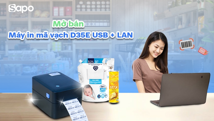 Máy in mã vạch D35E USB + LAN - Thiết bị hỗ trợ chủ shop quản lý tồn kho chính xác và bán hàng nhanh chóng