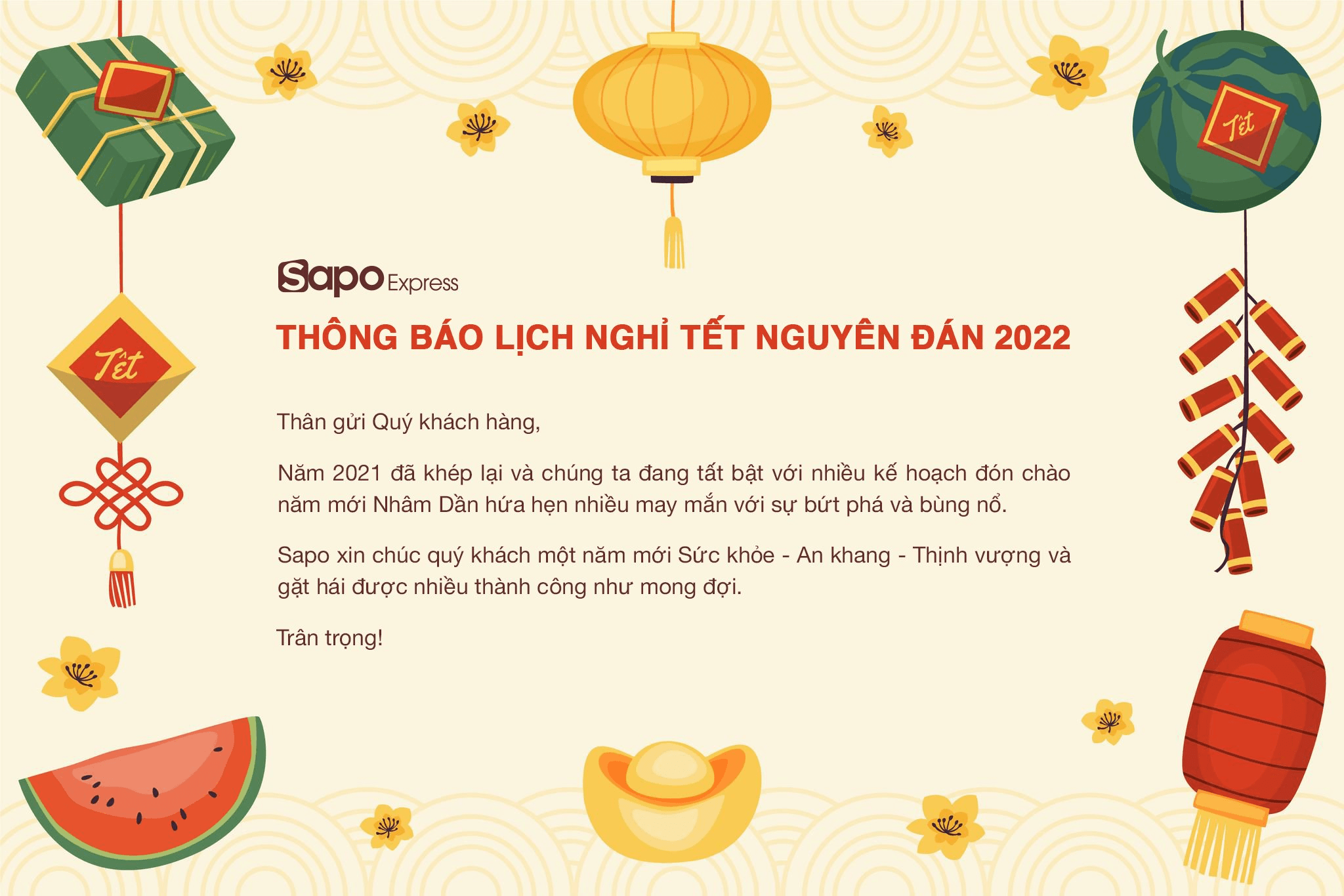Sapo Express thông báo lịch nghỉ Tết nguyên đán 2022