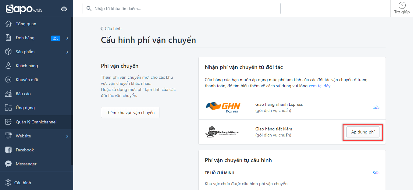 [Sapo update]: Cấu hình phí vận chuyển chưa bao giờ dễ dàng đến thế