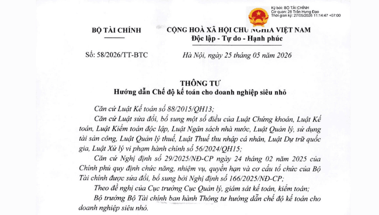 [Chính thức] Thông tư 58/2026/TT-BTC: Những điểm mới quan trọng trong hướng dẫn chế độ kế toán cho doanh nghiệp siêu nhỏ