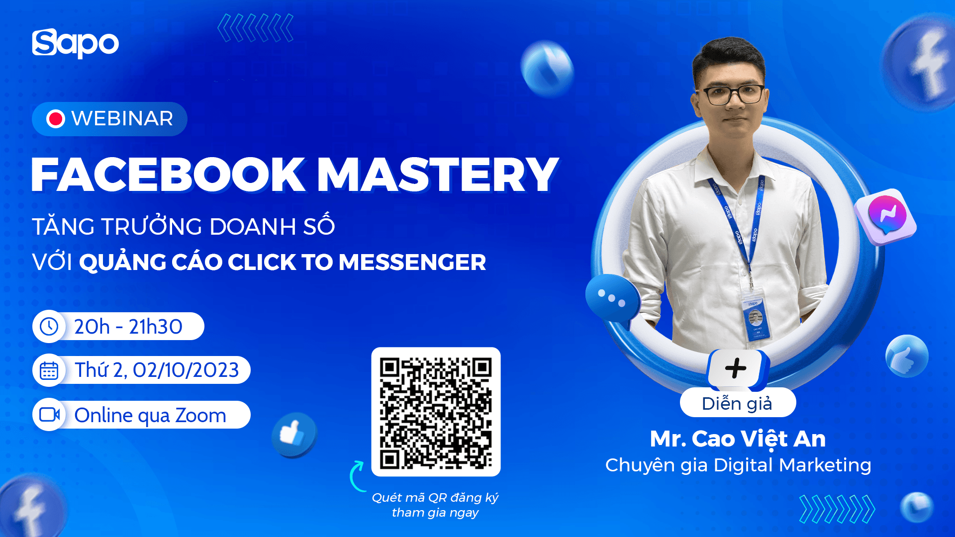 Webinar "FACEBOOK MASTERY - Tăng trưởng doanh số hiệu quả cùng Quảng cáo Click to Messenger trên Sapo"