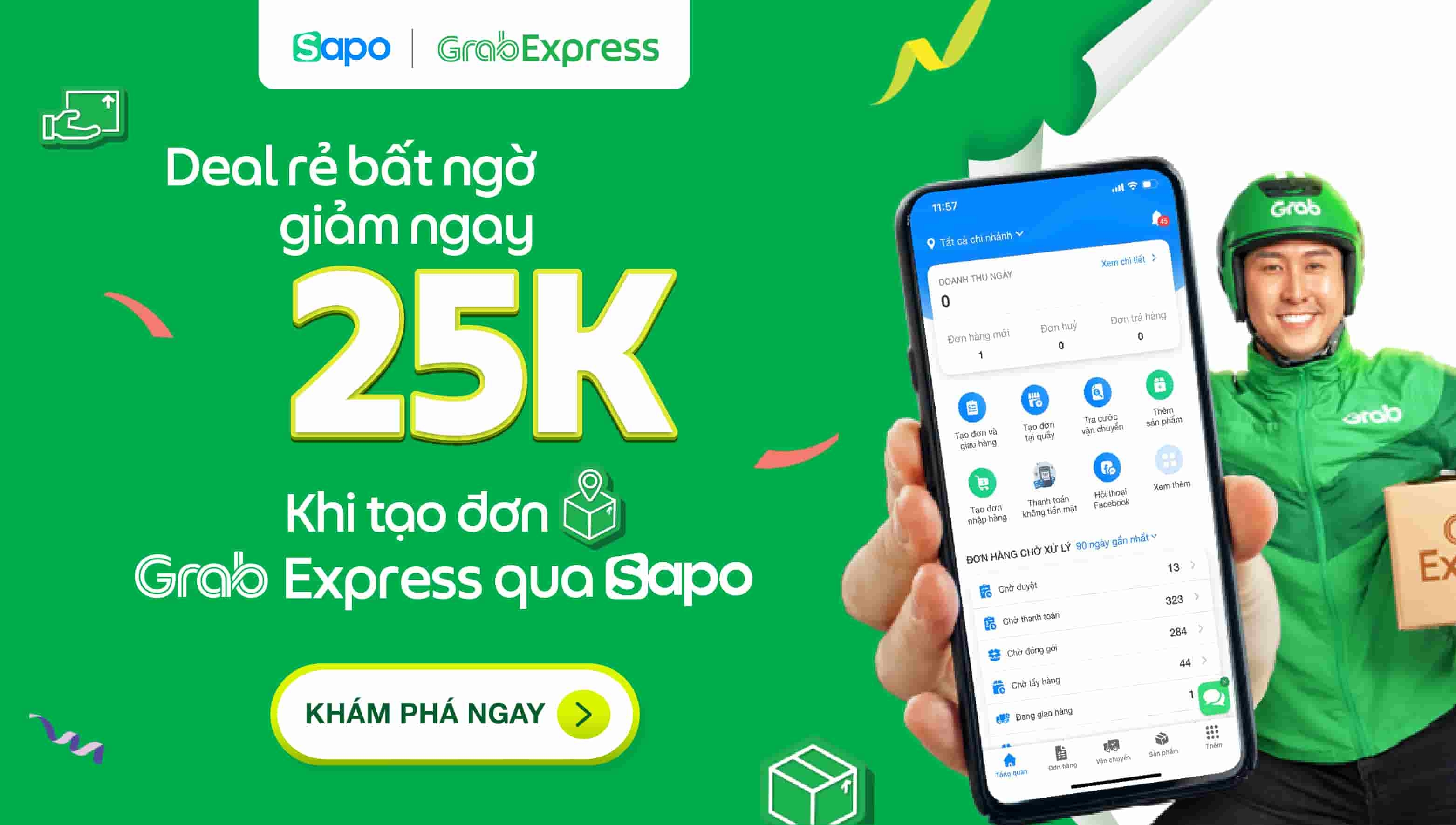 Deal rẻ bất ngờ, giảm ngay 25K khi tạo đơn Grab Express qua Sapo